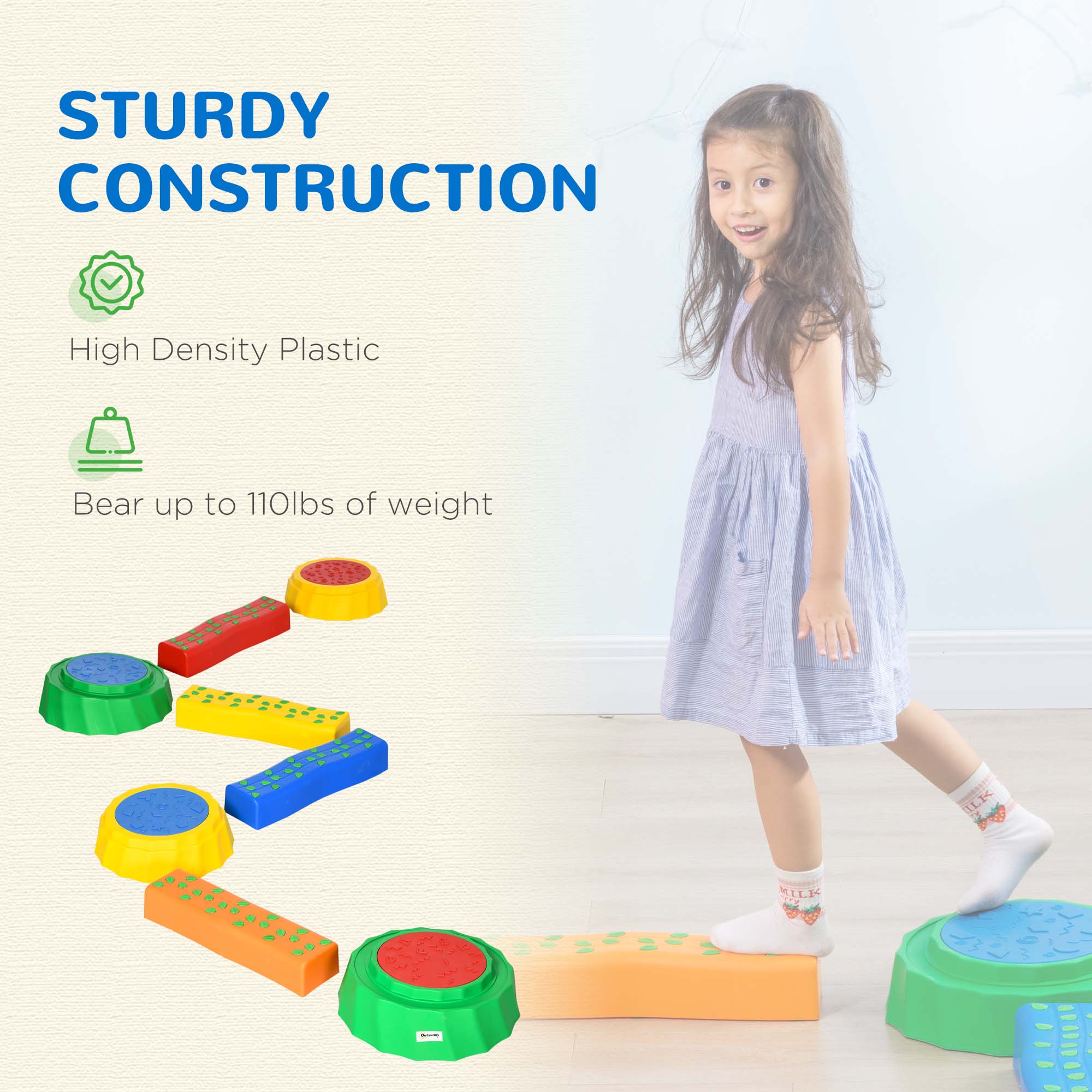 8pcs Kids Balance Beam, Balance Bridge with Non-slip Surface &; Bottom, Stackable Stepping Stones for toddler, Balance Strength Coordination Training, Multicoloured Baby Gym & Playmats at Gallery Canada