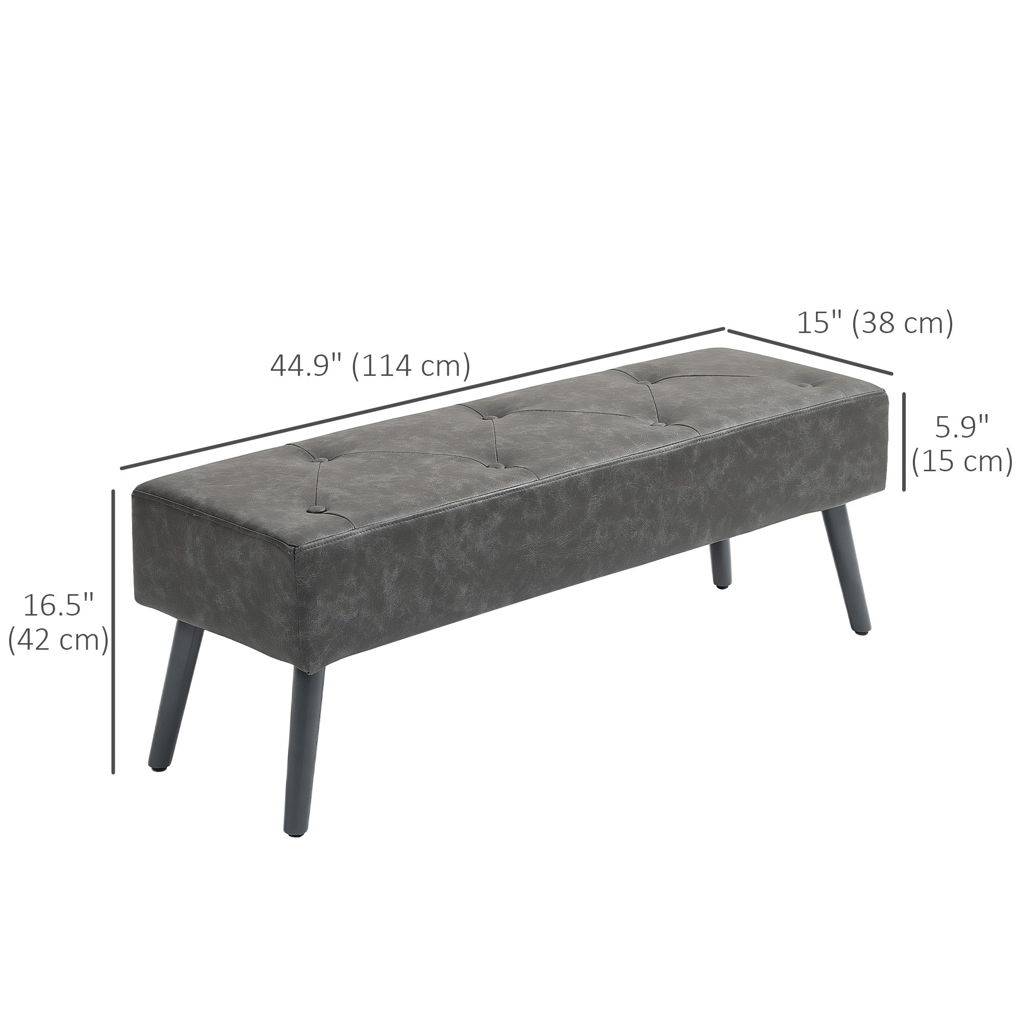 Bedroom Bench, End of Bed Bench with Button Tufted, PU Leather Upholstered Entryway Bench with Wood Legs, Grey Storage Ottomans & Benches at Gallery Canada