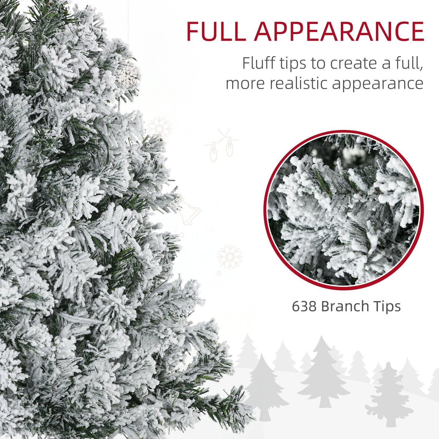 6ft Artificial Prelit Christmas Tree with Warm White LED Light, Snow Flocked Branches, Metal Base, Xmas Tree Pre Lit Christmas Trees   at Gallery Canada