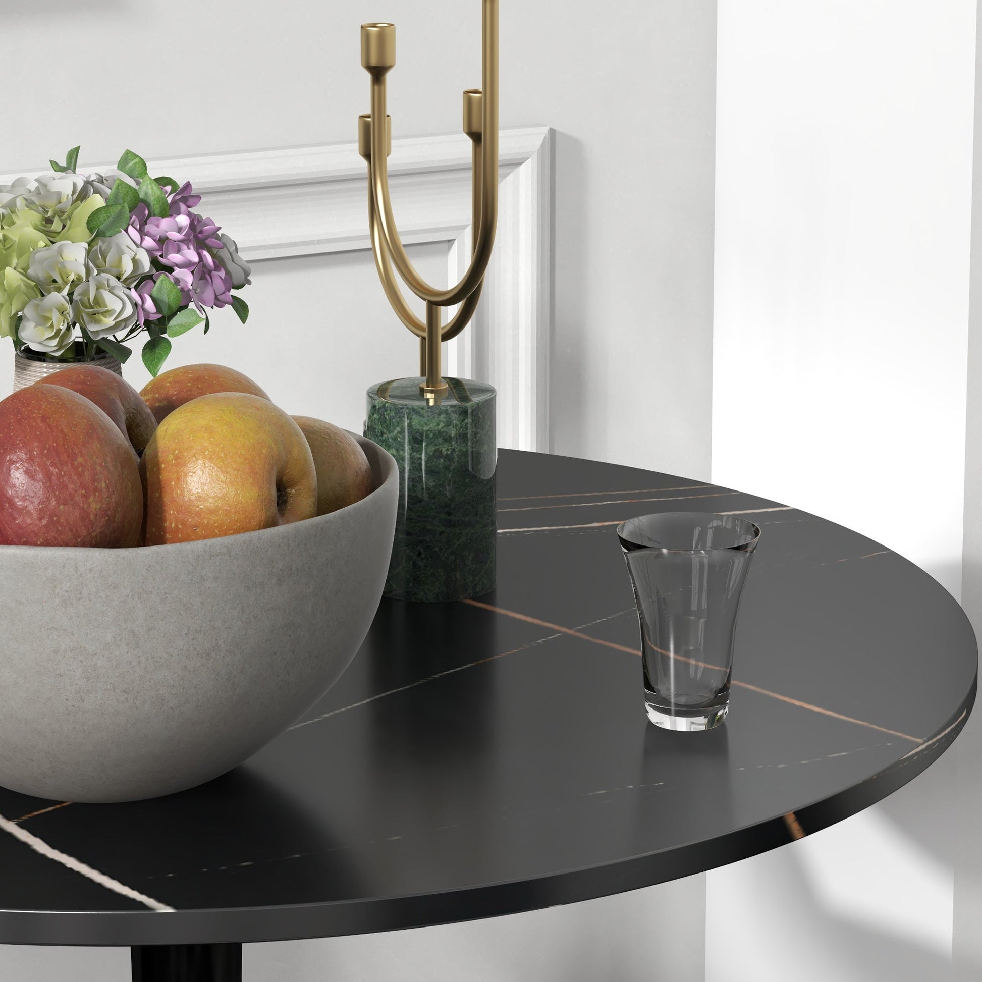 Round Dining Table, Modern Dining Room Table with Faux Marbled Top, Steel Base, Space Saving Small Kitchen Table, Black Bar Tables & Dining Tables   at Gallery Canada