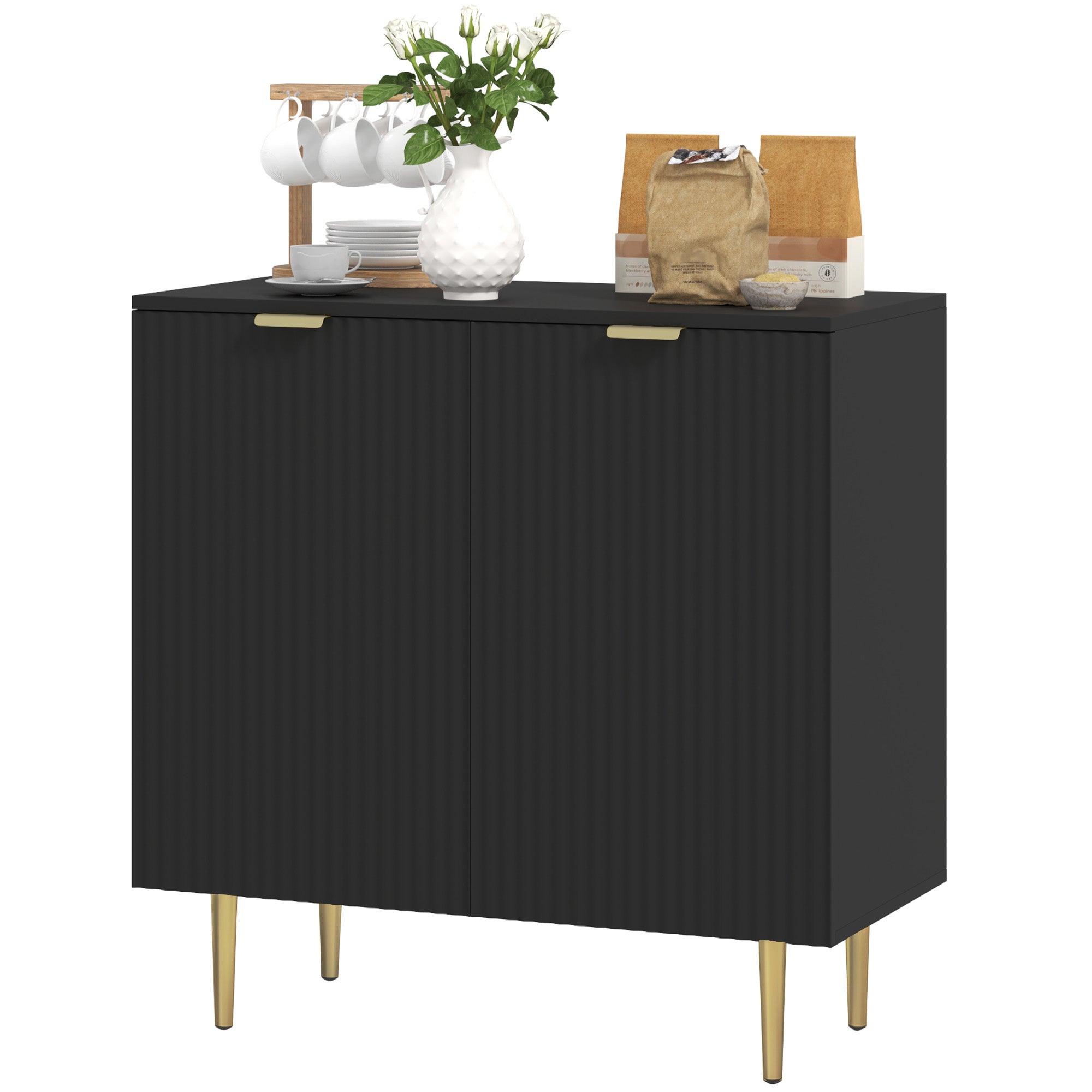 Modern Kitchen Storage Cabinet, Sideboard Buffet Cabinet with Adjustable Shelves and Metal Legs for Kitchen, Black Bar Cabinets   at Gallery Canada