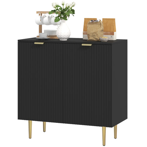 Modern Kitchen Storage Cabinet, Sideboard Buffet Cabinet with Adjustable Shelves and Metal Legs for Kitchen, Black