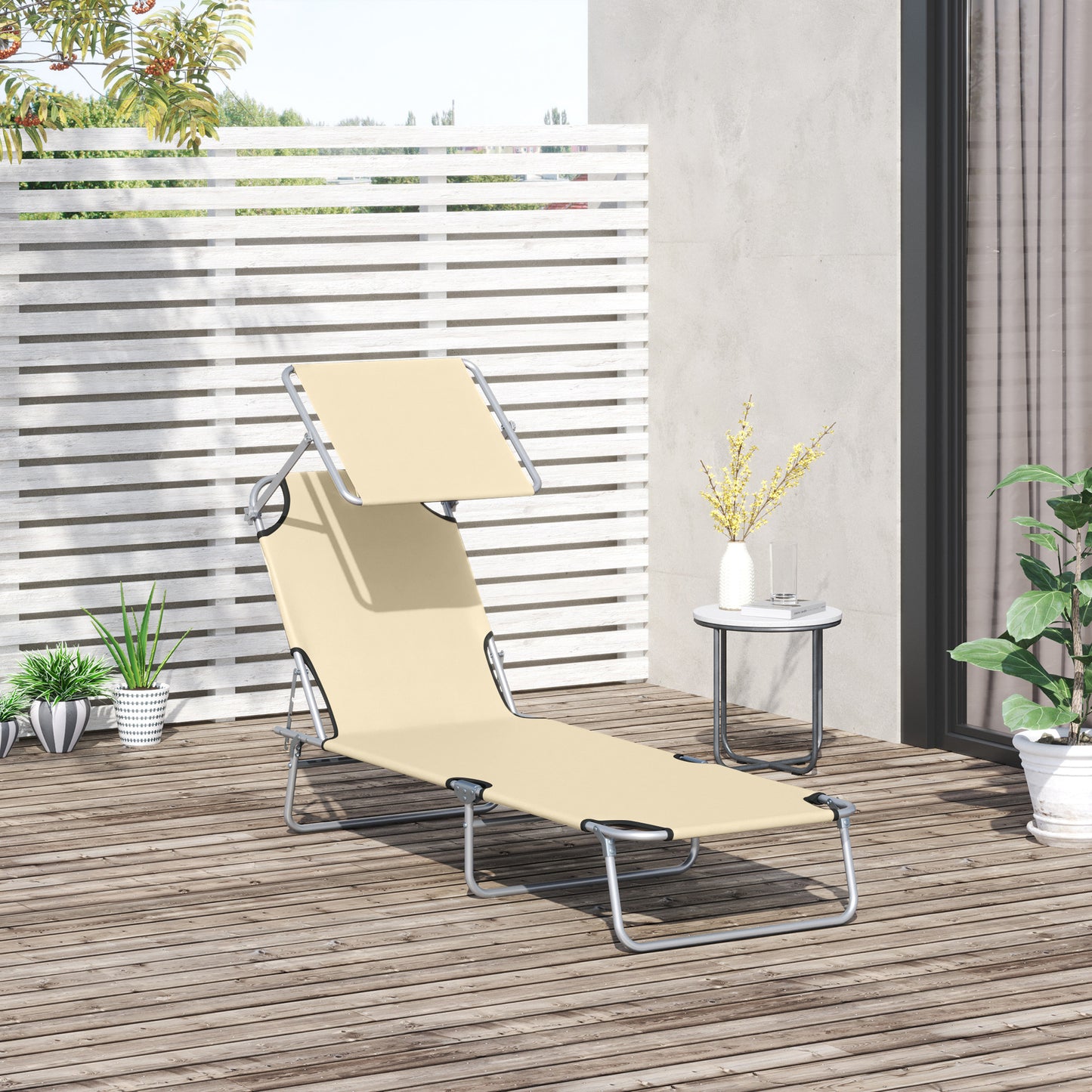 Outdoor Lounge Chair with Sun Shade for Beach, Camping, Hiking, Backyard, Beige Lounger Chairs Beige  at Gallery Canada