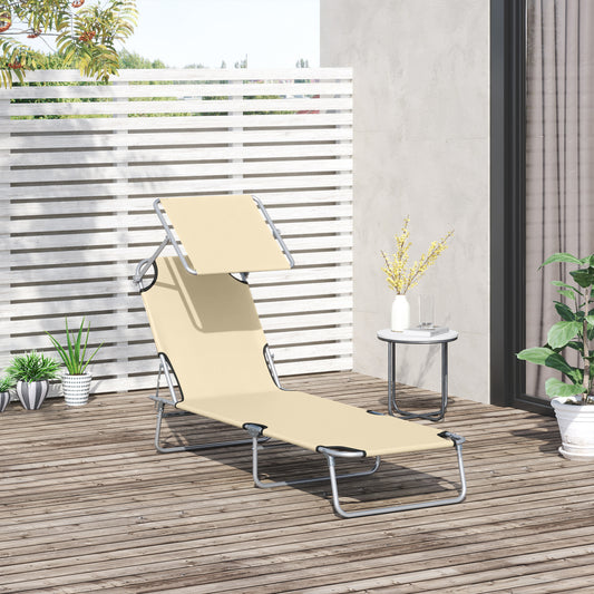Outdoor Lounge Chair with Sun Shade for Beach, Camping, Hiking, Backyard, Beige - Gallery Canada