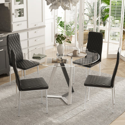 Kitchen Chairs Set of 4, Dining Chairs w/ Faux Leather Upholstery and Steel Legs for Living Room, Dining Room, Black Dining Chairs   at Gallery Canada