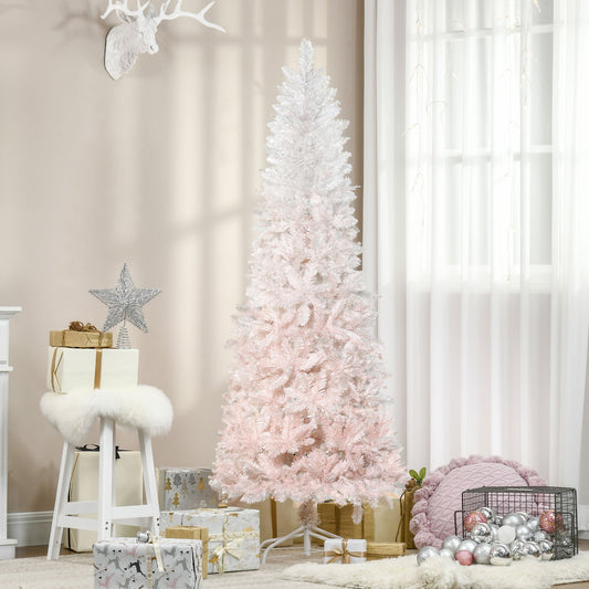 6ft Pencil Artificial Christmas Tree with Pine Realistic Branches, Auto Open, Pink and White - Gallery Canada