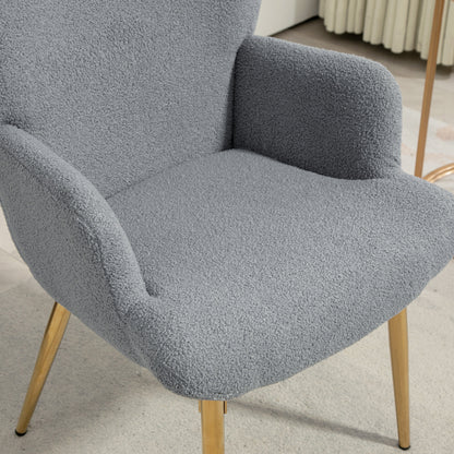 Modern Accent Armchair, Sherpa Boucle Lounge Chair with Metal Legs for Living Room, Bedroom, Grey Accent Chairs at Gallery Canada