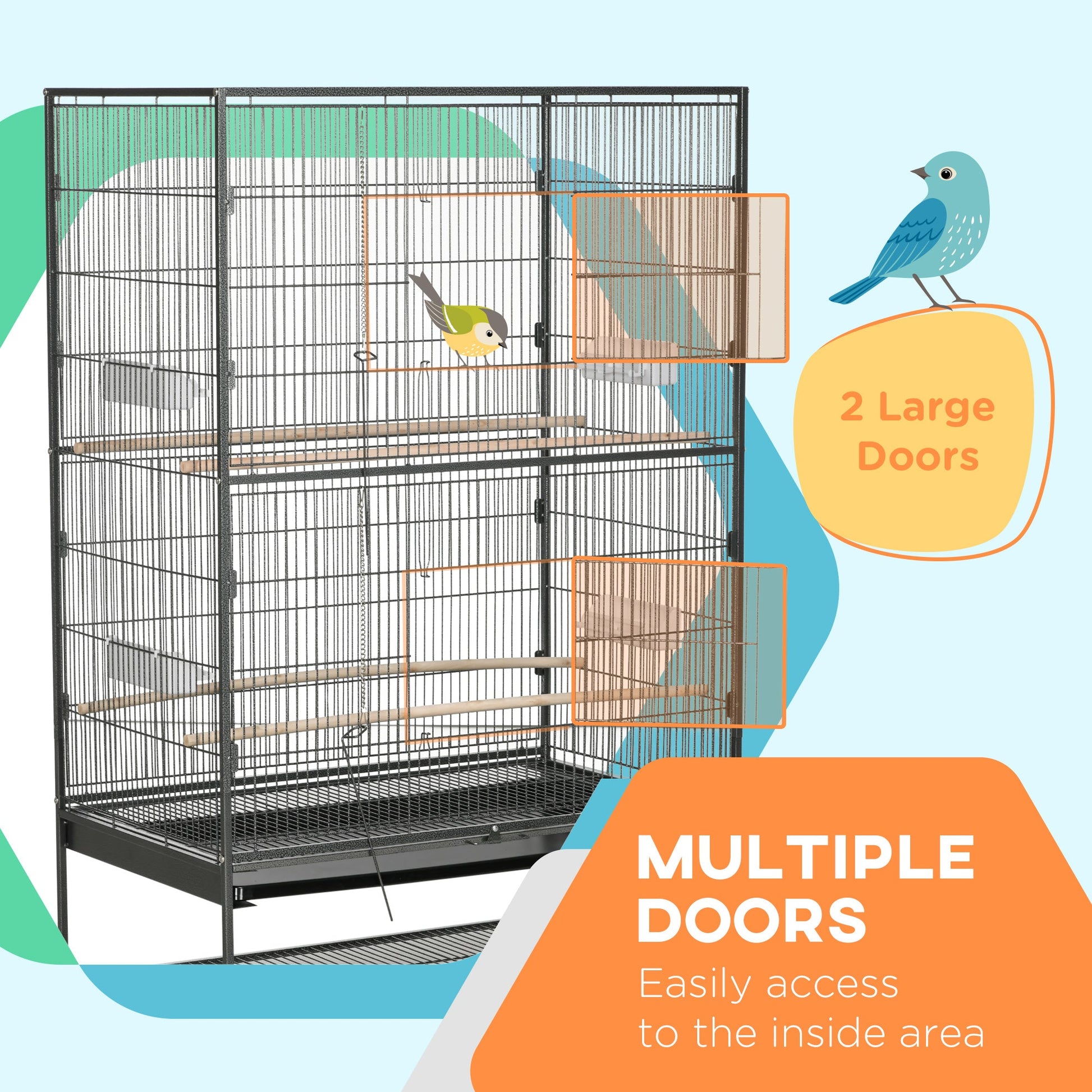 60" Bird Cage with Stand for Cockatiels Canaries Lovebirds Finches, Budgie Cage with Wheels, Removable Tray, Storage Shelf Bird Cages   at Gallery Canada