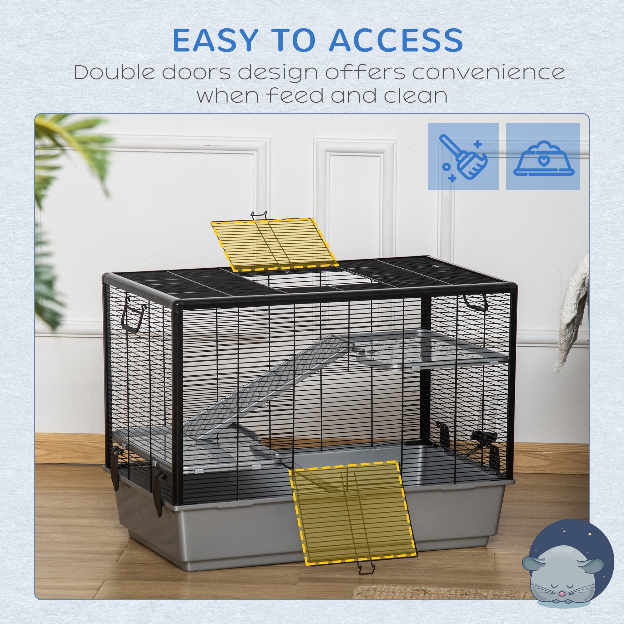 3-tier Hamster Cage, Guinea Pig Cage with Accessories Food Dish Water Bottle, Ramps, 31.5