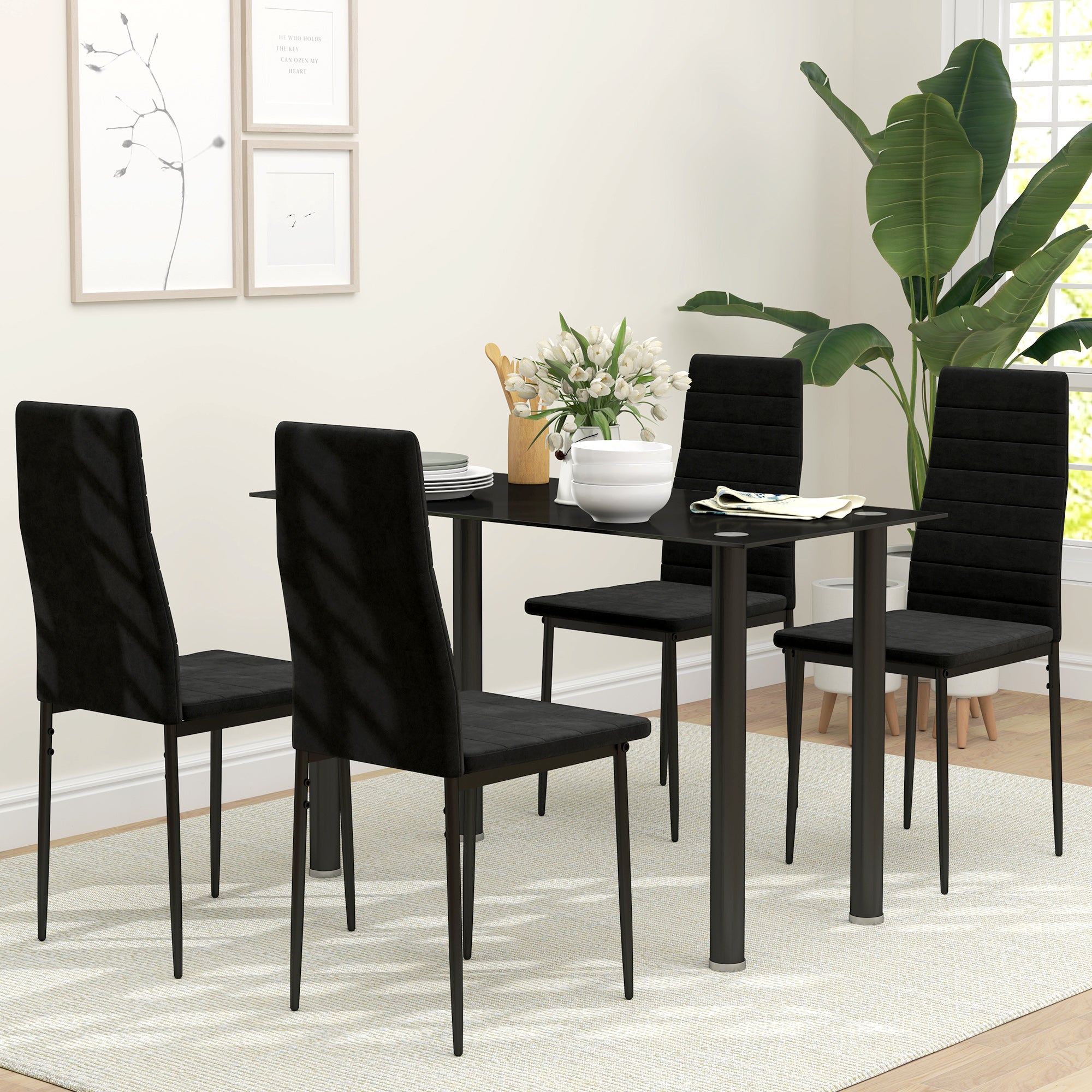 Modern Dining Chairs, Set of 4, High Back Upholstery and Metal Legs for the Living Room, Kitchen, Home Office, Black Dining Chairs   at Gallery Canada