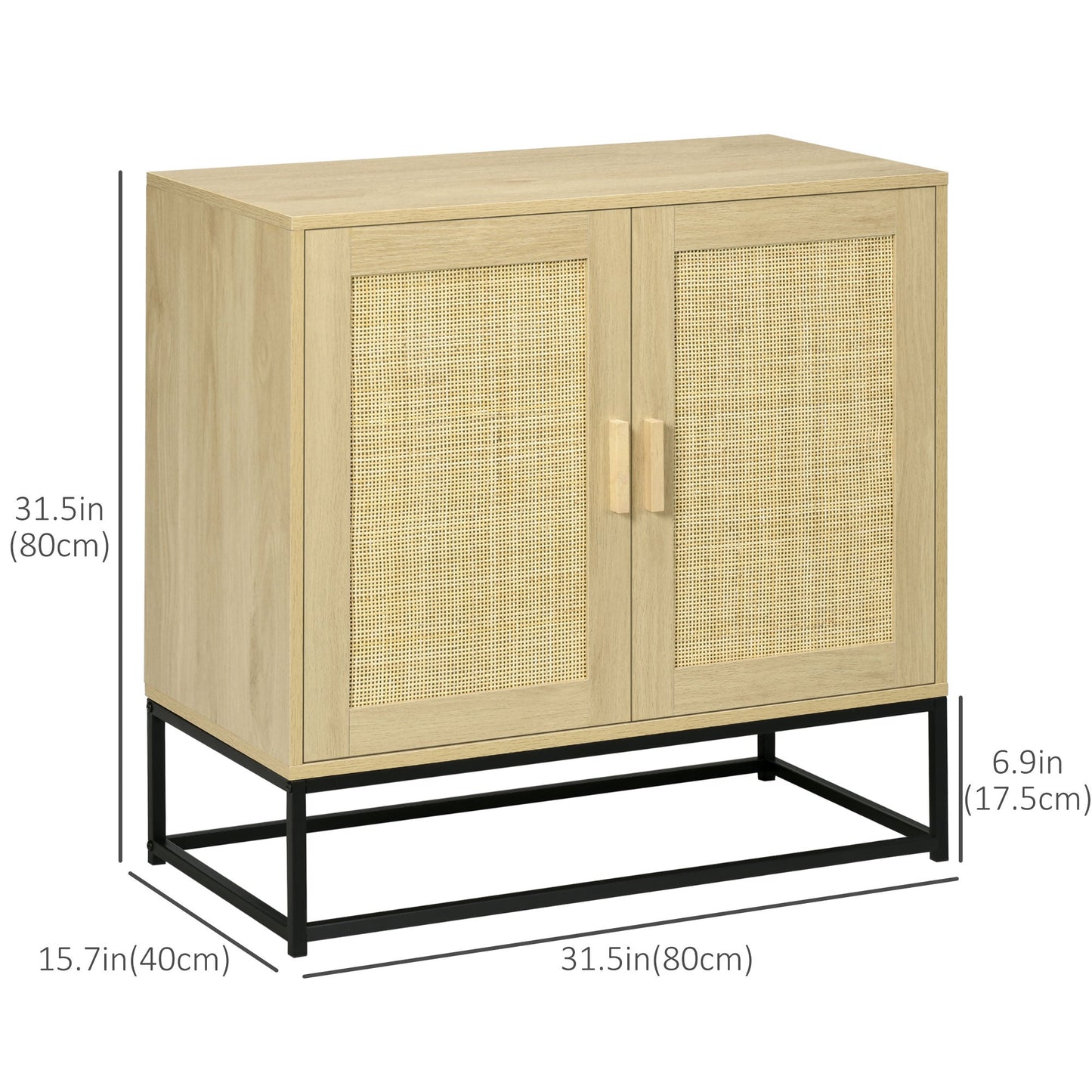 Wood Sideboard Accent Storage Cabinet with 2 Rattan Doors, Adjustable Shelf, and Steel Legs for Living Room Kitchen Bar Cabinets Cream  at Gallery Canada