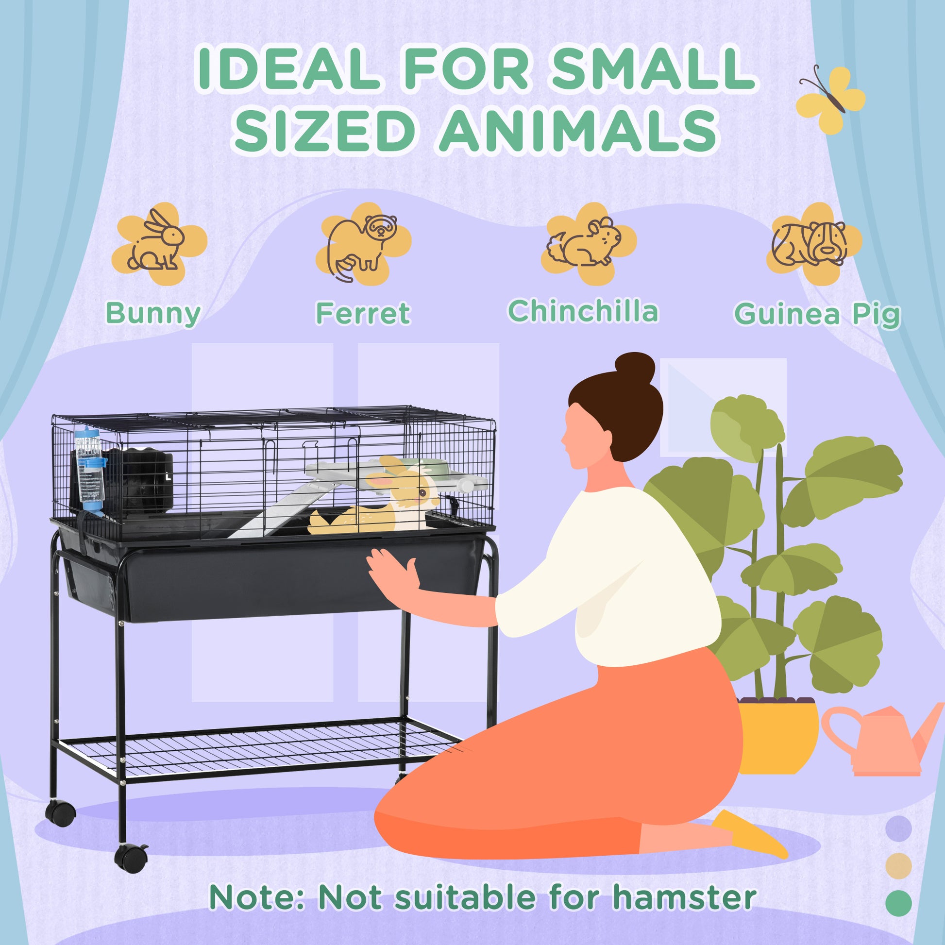 35" Small Animal Cage Rolling Guinea Pig Cage with Detachable Stand, Water Bottle, Food Dish, Ramp, Wheels, Dark Grey Houses & Habitats   at Gallery Canada