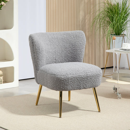 Lounge Chair for Bedroom Living Room Chair with Soft Upholstery and Gold Legs Charcoal Grey