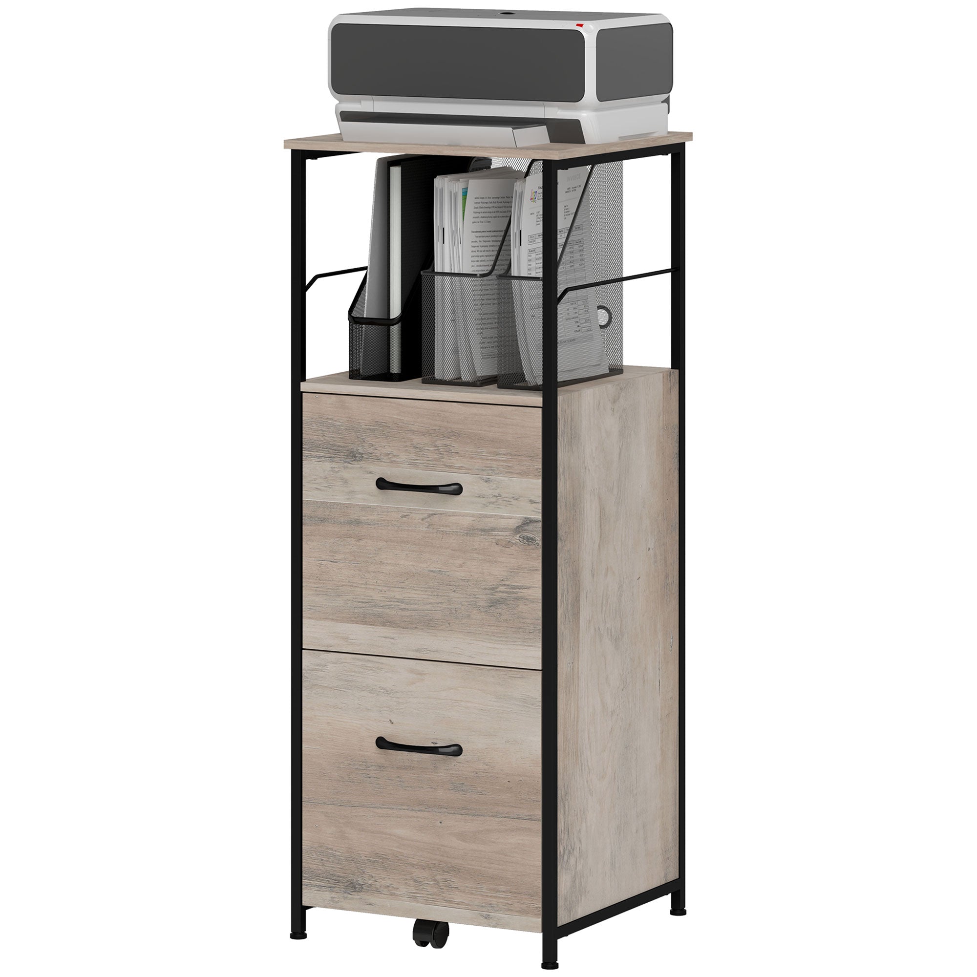 Vertical Filing Cabinet, Tall File Cabinet with 2 Drawers, Hanging Bars for Letter and A4 Size, Distressed Grey Office Cabinets & Cupboards Distressed Grey, Black at Gallery Canada