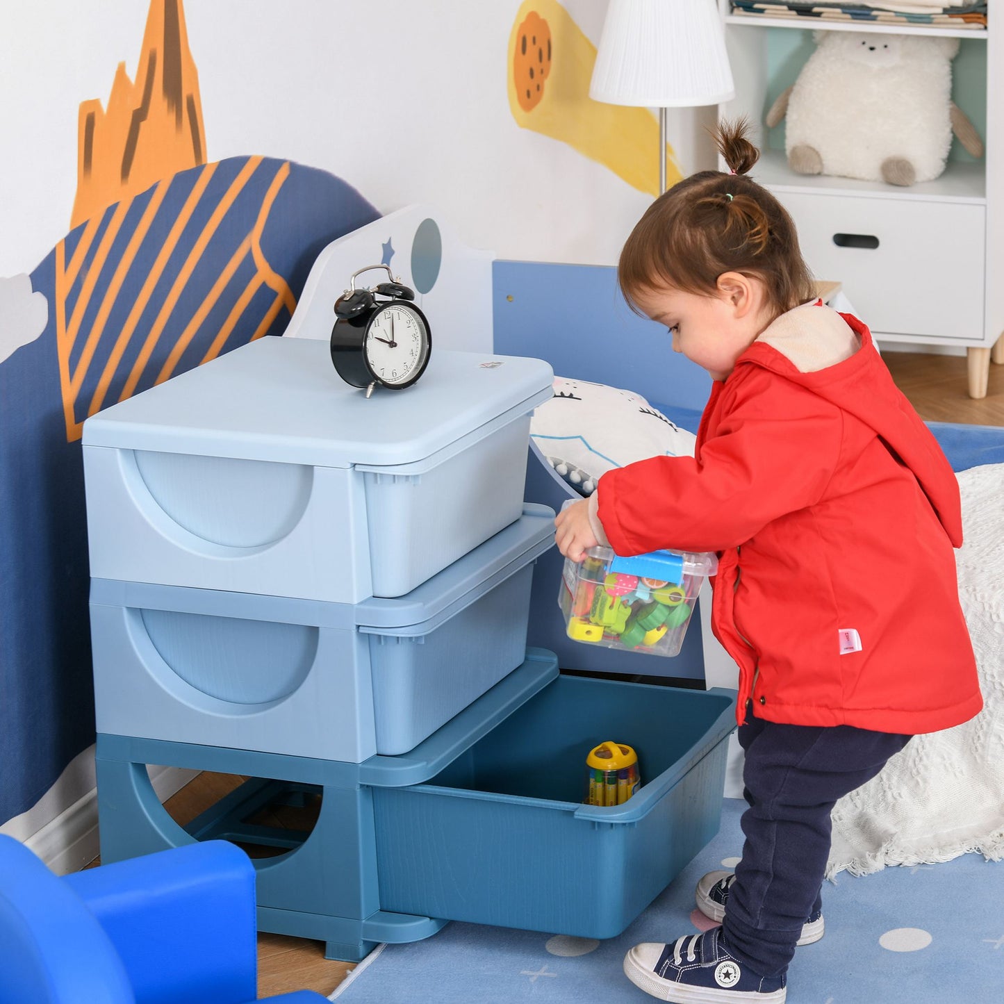 3 Tier Kids Toy Organizer and Storage Bins with 3 Plastic Drawers, Blue Baby & Kids Storage Blue  at Gallery Canada