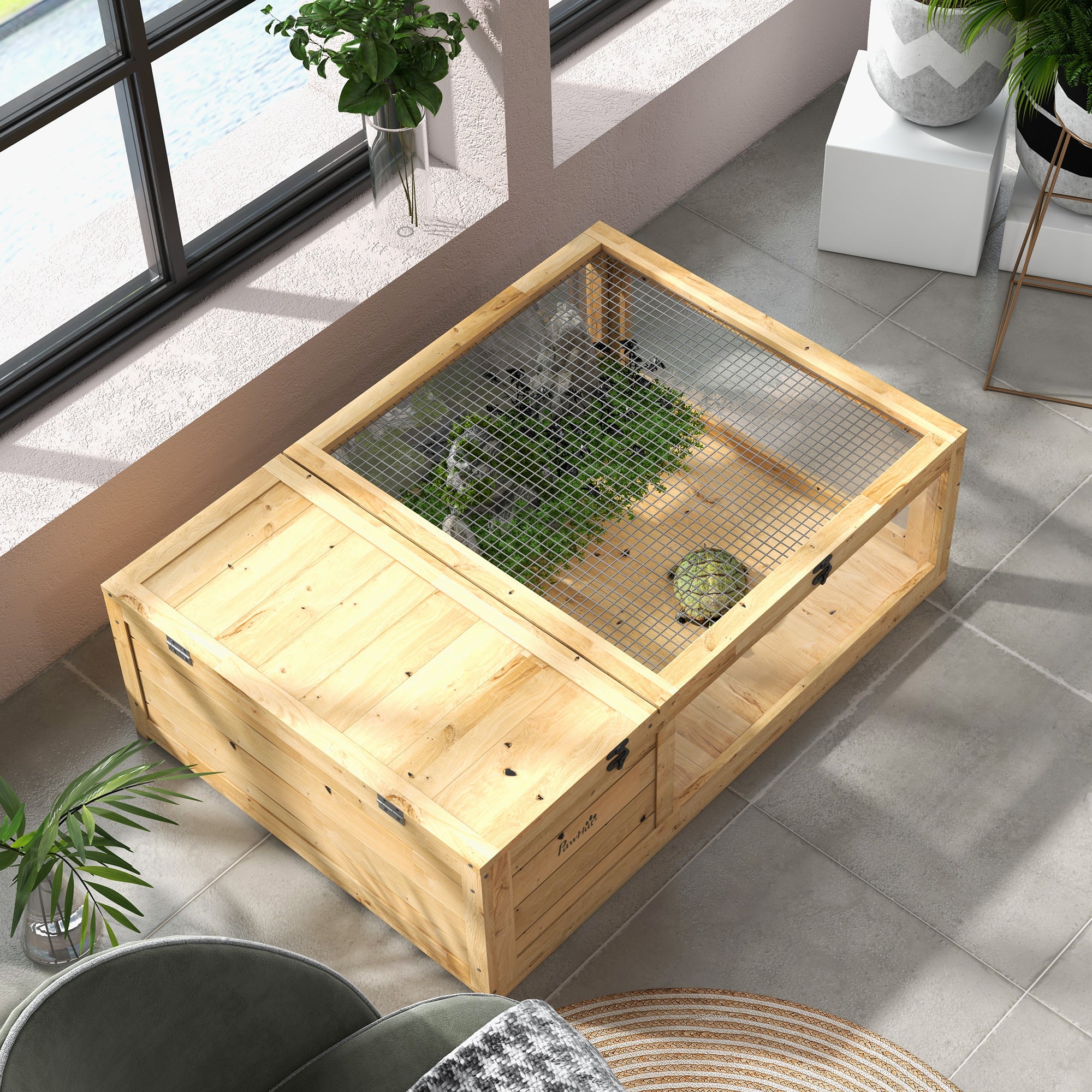 Wood Tortoise House for Lizards, Geckos, Indoor Outdoor Use, 35.8