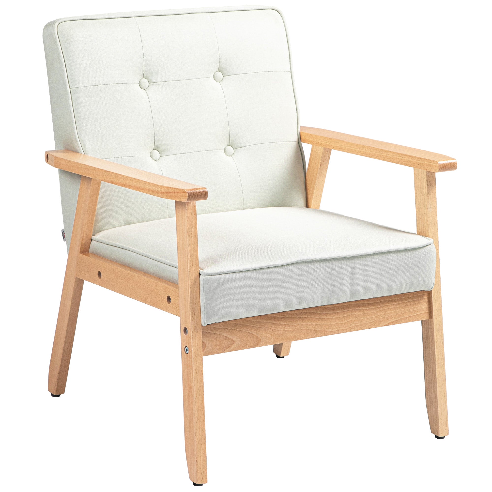 Modern Armchair Fabric, Accent Chair with Tufted Back, Wood Legs and Thick Padding for Living Room, Bedroom, Cream White Accent Chairs   at Gallery Canada