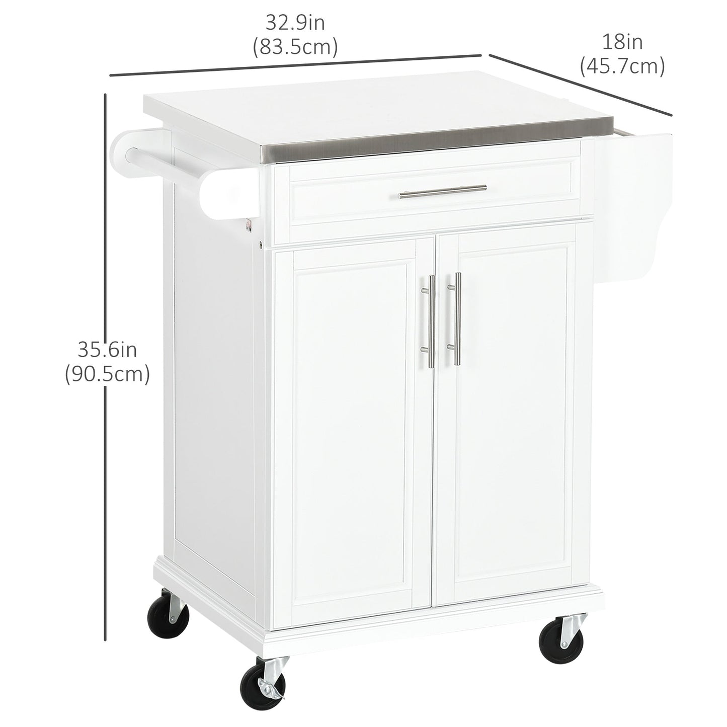 Rolling Kitchen Island, Kitchen Serving Cart with Stainless Steel Table Top on Wheels, White - Gallery Canada