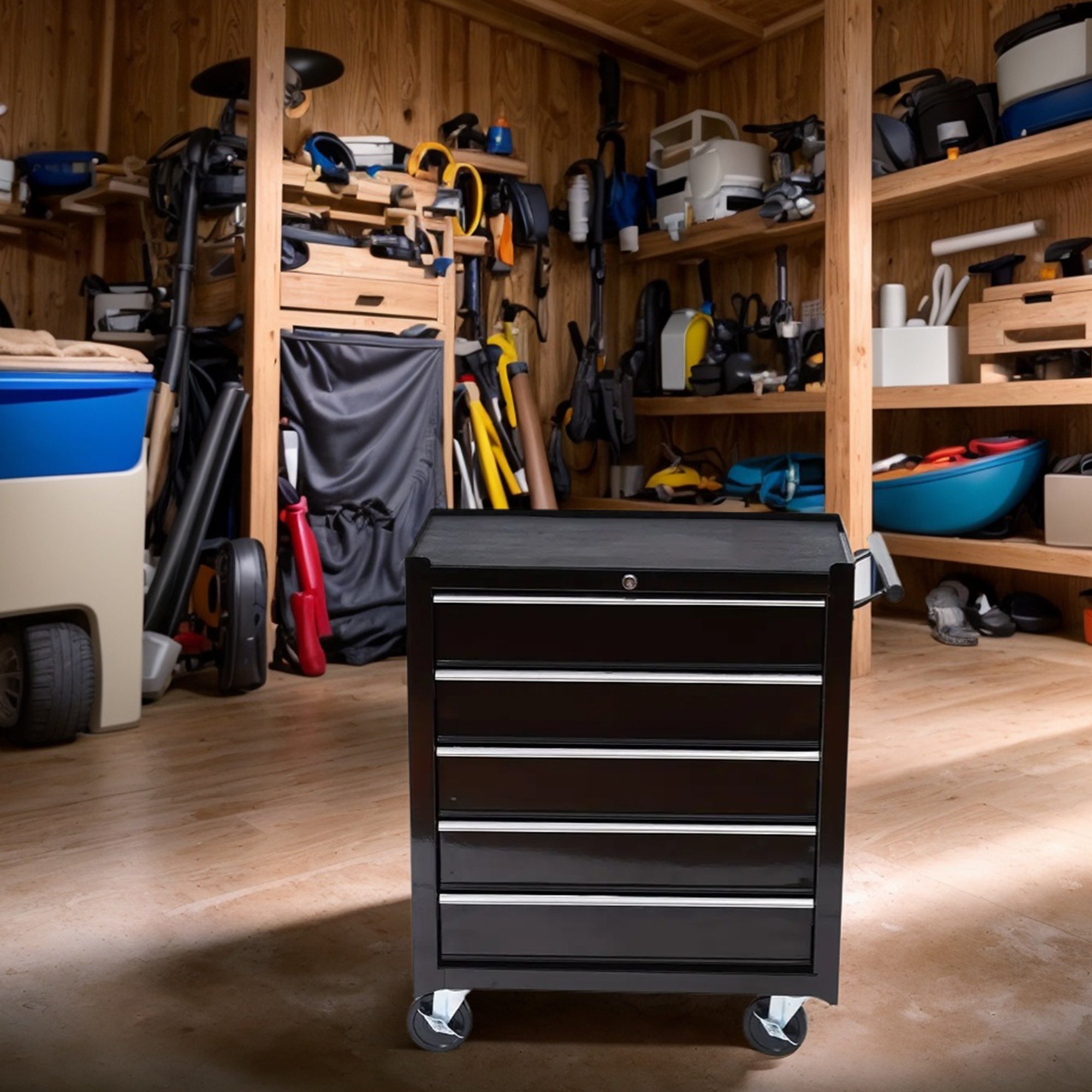 5 Drawer Roller Tool Chest, Mobile Lockable Toolbox, Storage Organizer with Handle for Workshop Mechanics Garage, Black Tool Organizers at Gallery Canada