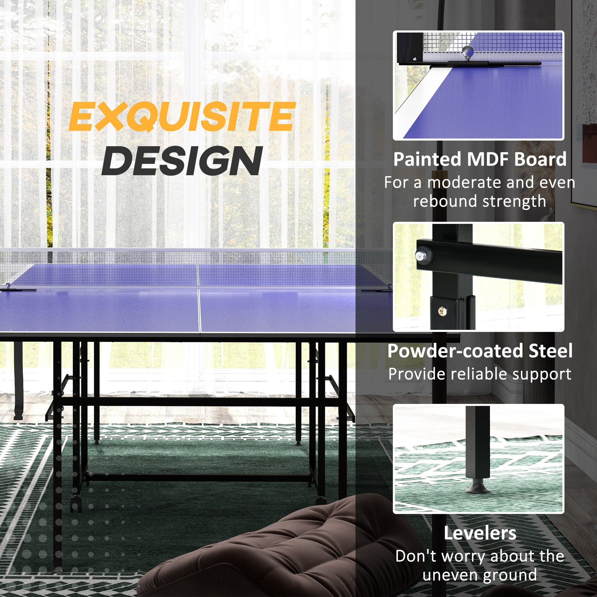 Full Size Table Tennis Table, Folding Ping Pong Table with Net, Paddles, Balls and Wheels, Blue Game Tables   at Gallery Canada