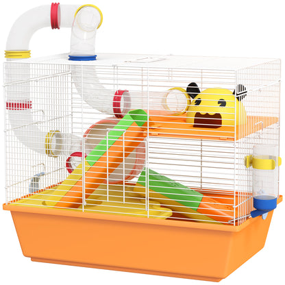 3 Tiers Hamster Cage for Gerbil, Dwarf Hamster with Tunnels, Water Bottle, Exercise Wheel, 18" x 11" x 15" - Orange Hamster Cages   at Gallery Canada