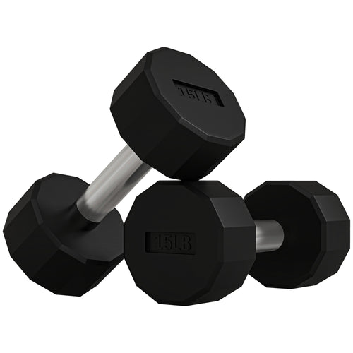 2 x 15lbs Dumbbells Set with Non-Slip Grip, Rubber Covered Weights for Men Women Home Gym Workout