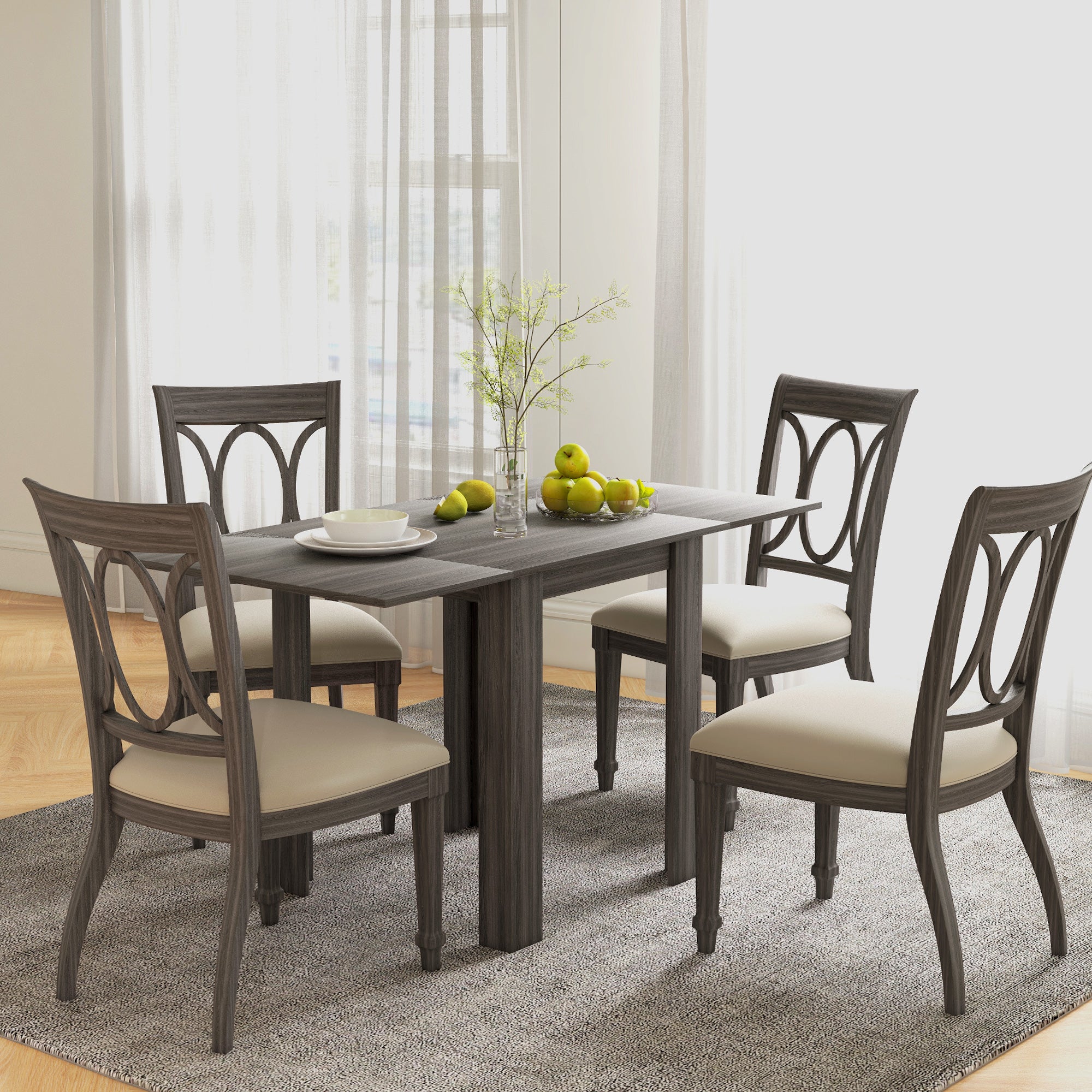 Folding Dining Table, Extendable Kitchen Table for Small Space, Drop Leaf Table for 2-4 People, Grey Bar Tables & Dining Tables   at Gallery Canada