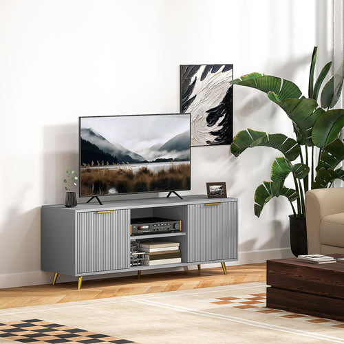 TV Stand with Storage for 55 Inch TV, Modern TV Cabinet with 2 Open Shelves and 2 Cabinets for Living Room, Grey