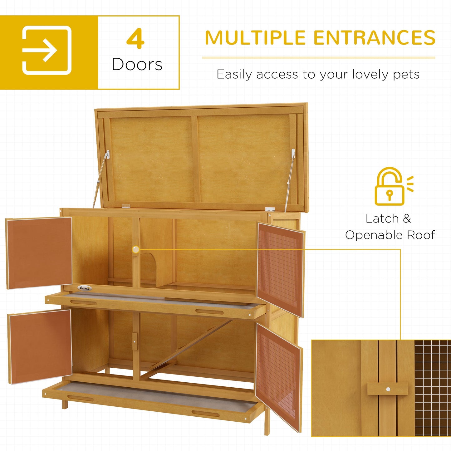 Wood Rabbit Hutch with 2 Large Main House, Ramp, Trays, Yellow Rabbit Hutch   at Gallery Canada