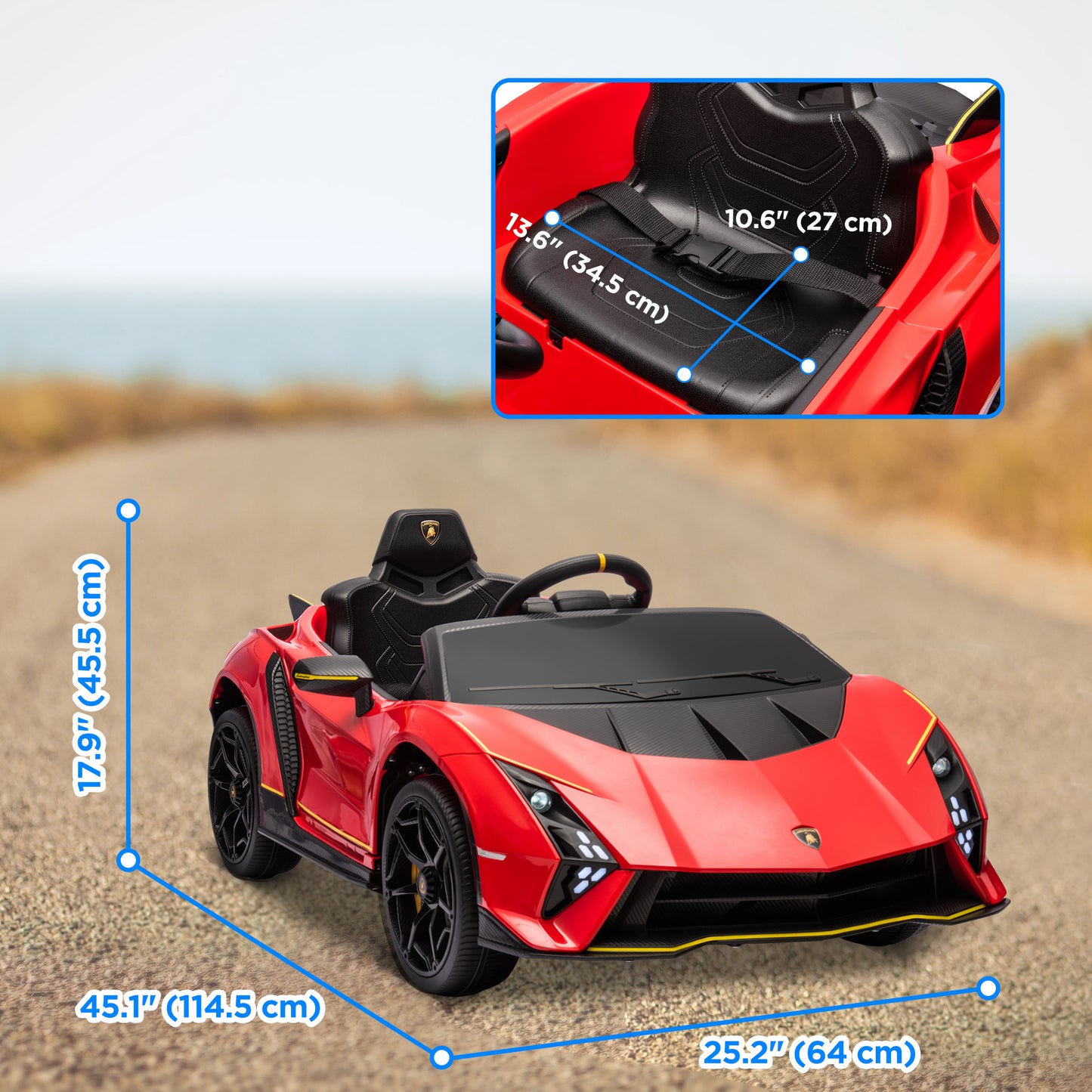 12V Lamborghini Autentica Licensed Kids Car with Remote Control, 4 Wheels Spring Suspension, Soft Start, Red Electric Toy Cars   at Gallery Canada