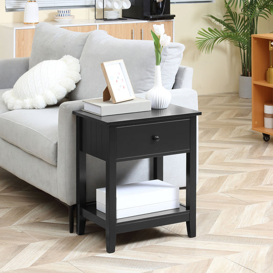 Modern Style Nightstand, Small End Table with Drawer and Storage Shelf for Bedroom, Living Room, Black Side Tables   at Gallery Canada