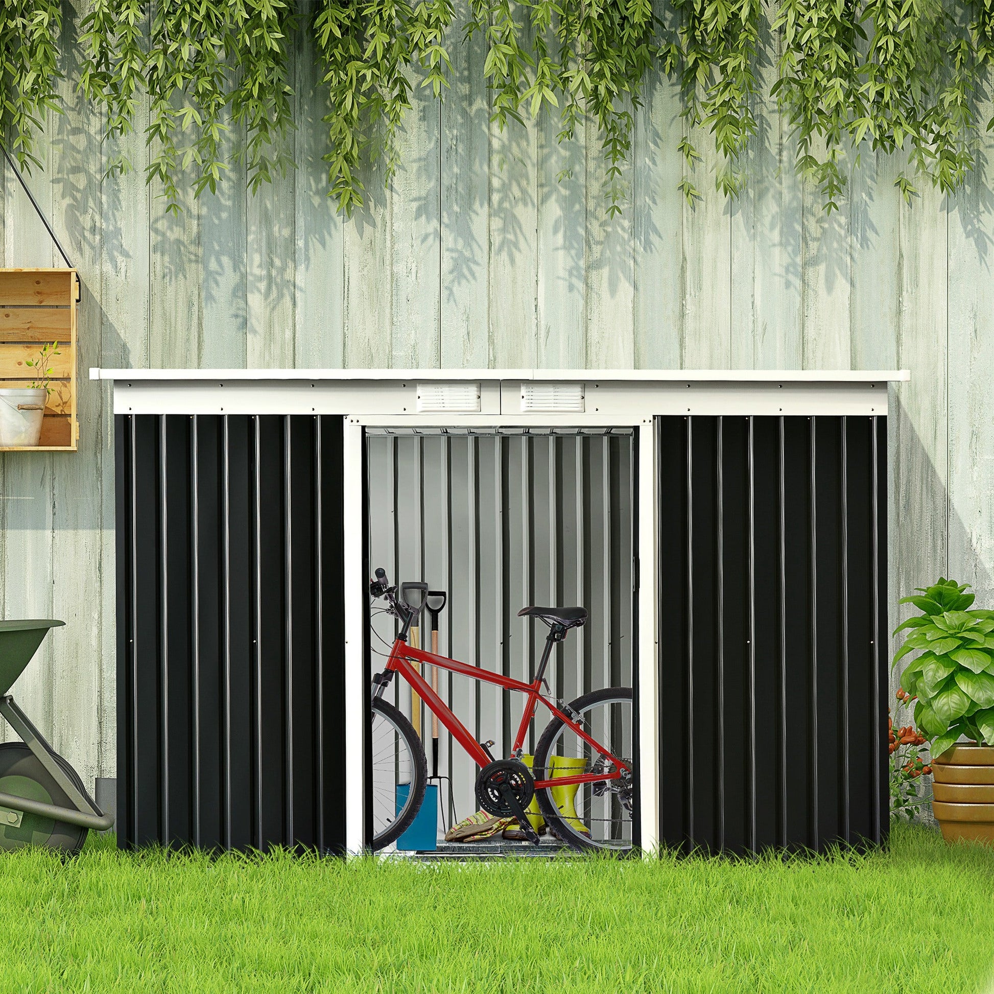 9' x 4' Garden Metal Storage Shed Outdoor Equipment Tool Box with Foundation Ventilation &; Doors, Dark Gray Sheds   at Gallery Canada