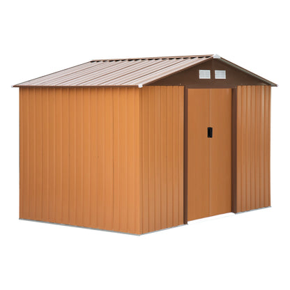 9.1' x 6.4' x 6.3 Garden Storage Shed w/Floor Foundation Outdoor Patio Yard Metal Tool Storage House w/ Double Doors Yellow Sheds Brown  at Gallery Canada