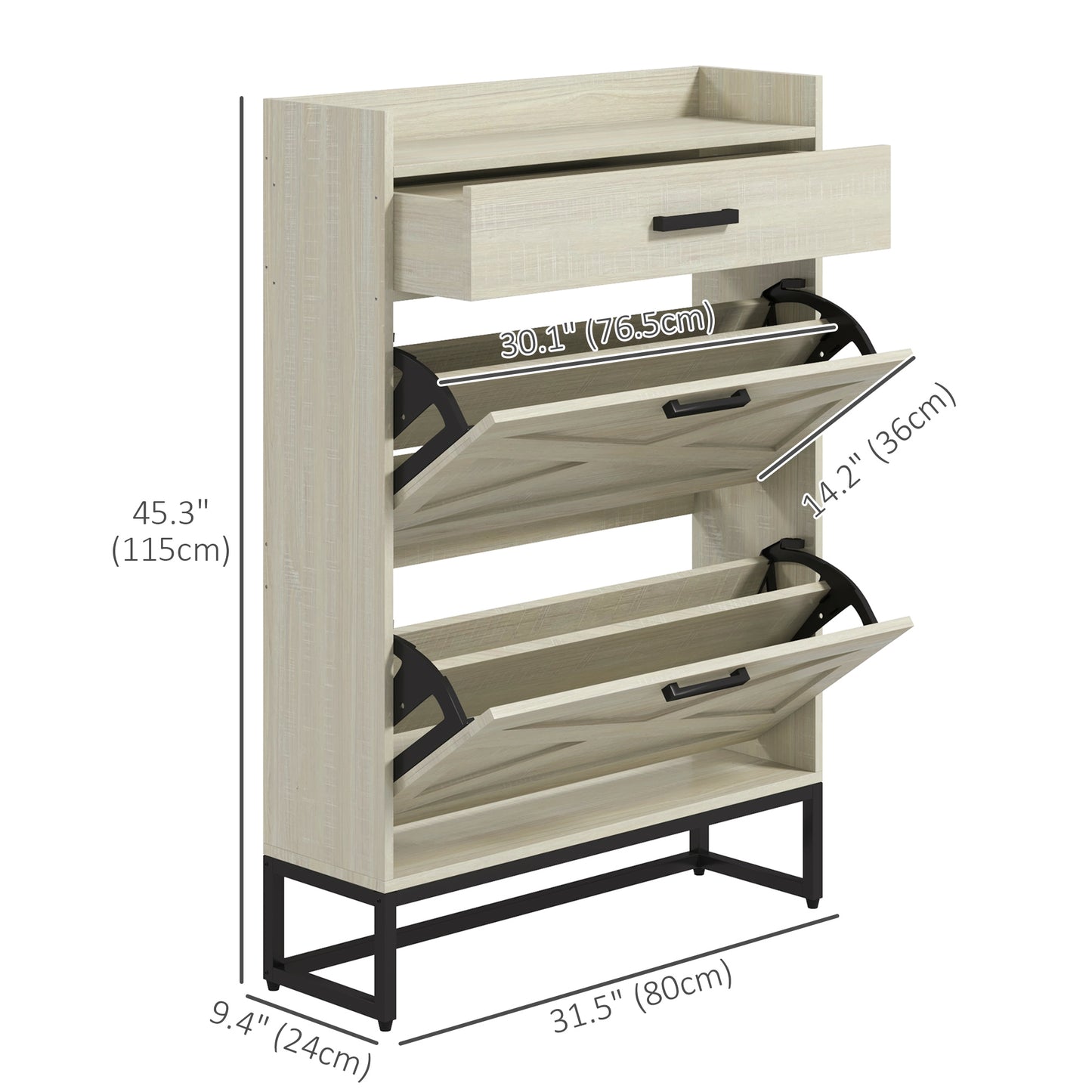 Slim Shoe Storage with 2 Flip Drawers and Adjustable Shelves Shoe Cabinet Organizer for 12 Pair, Distressed White Shoe Storage Cabinets & Racks   at Gallery Canada