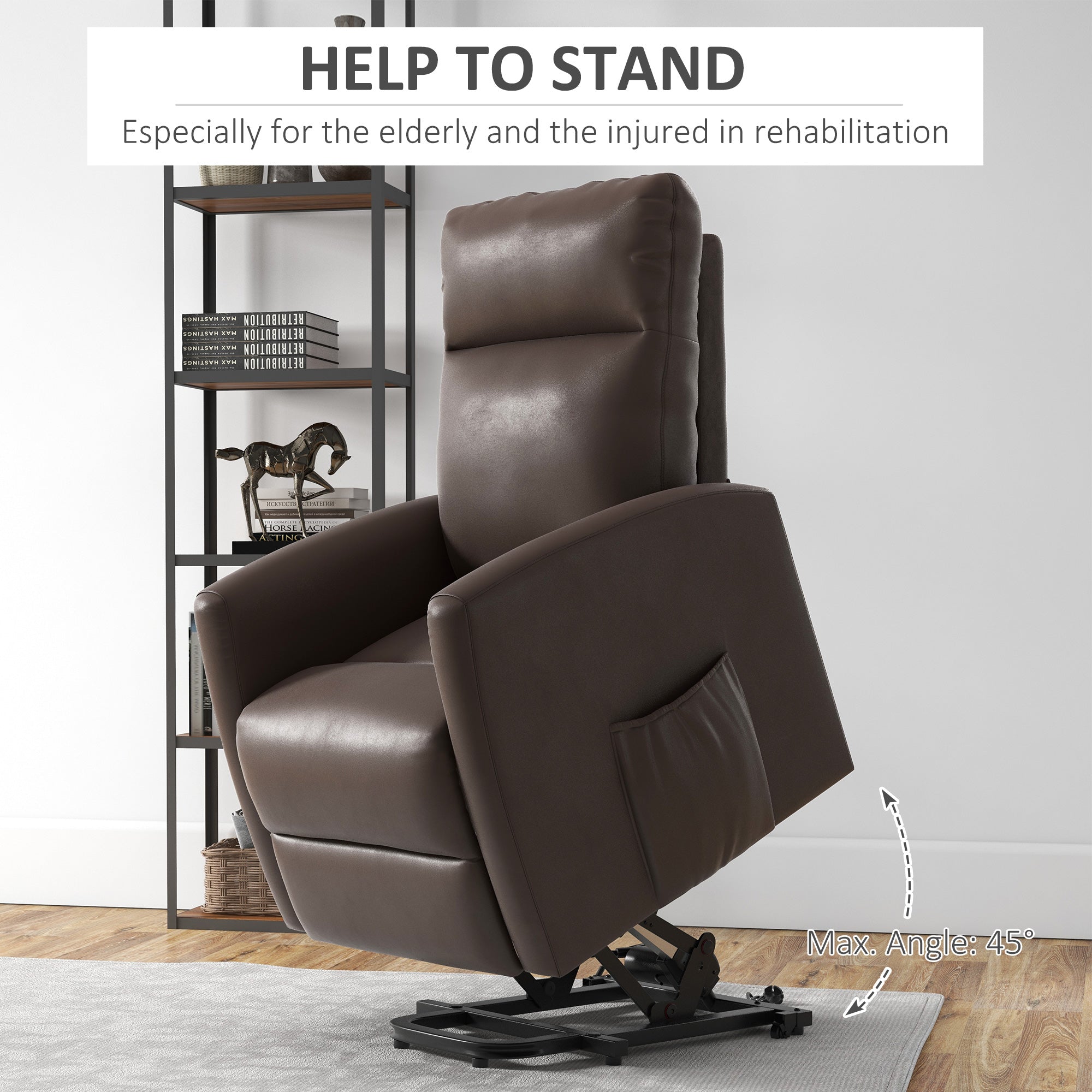 Power Lift Recliner Chair with Remote Control Side Pocket for Living Room Home Office Study Brown Electric Power Lift Chairs at Gallery Canada
