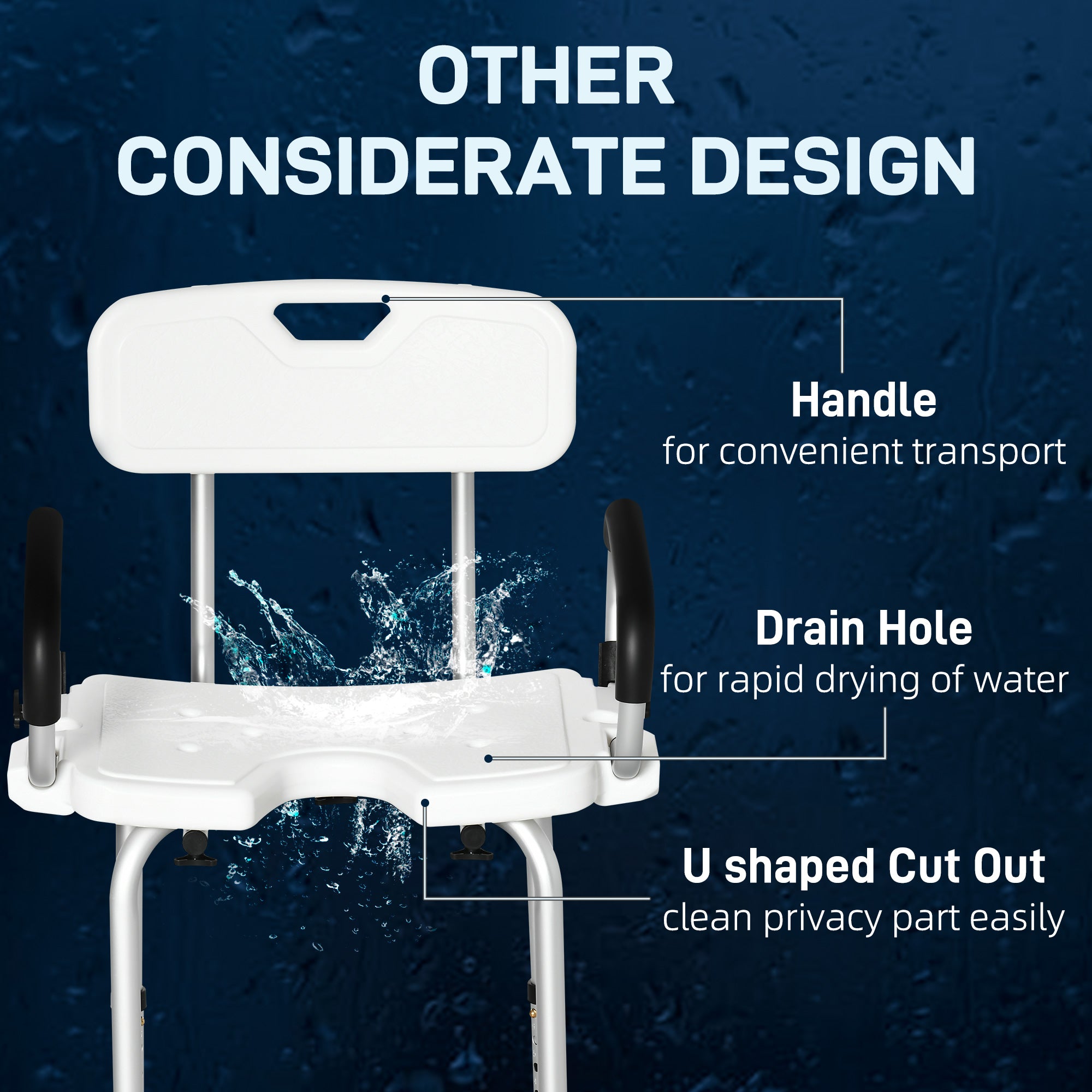 Adjustable Shower Chair, Bath Chair with U Shaped Seat, Anti-slip Shower Bench for Seniors, Tool-Free Assembly, 299lbs Bath Chairs at Gallery Canada