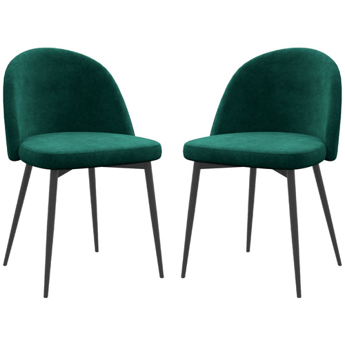 Set of 2 Mid-Back Dining Chair, Mid-Back Velvet-touch Upholstery Kitchen Chair for Living Room Dining Room, Green