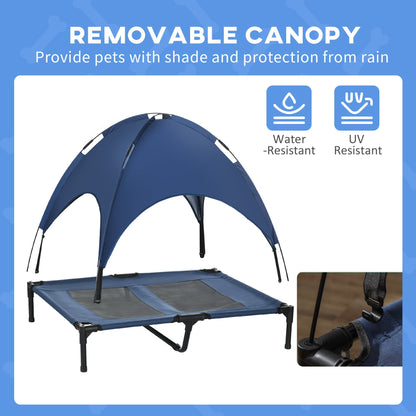 Elevated Dog Bed with Canopy, Portable Raised Dog Cot for L Sized Dogs, Indoor &; Outdoor, 36" x 30" x 35", Dark Blue Elevated Dog Beds   at Gallery Canada