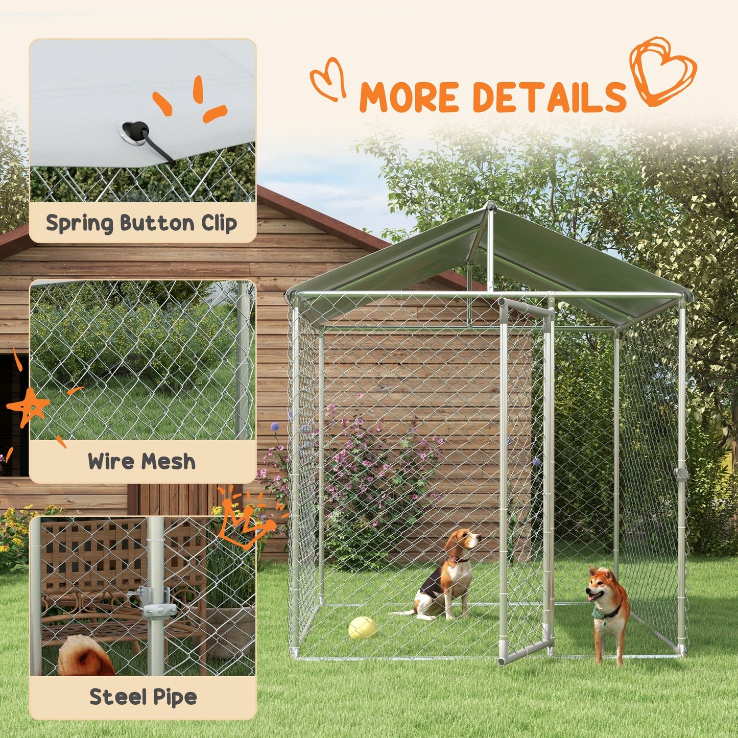 6.6' x 6.6' x 7.8' Walk in Outdoor Dog Kennel Heavy Duty Galvanised Steel Chain Link with UV-resistant Roof, Silver Houses, Kennels & Pens   at Gallery Canada