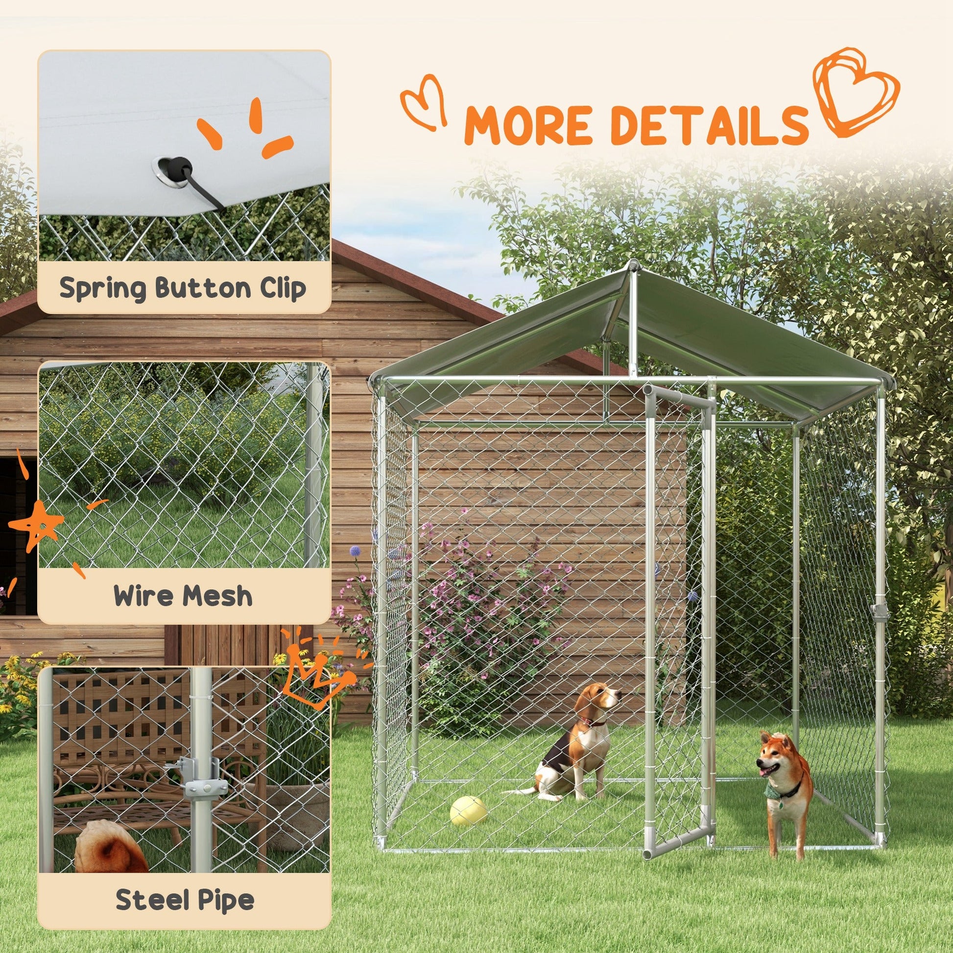 6.6' x 6.6' x 7.8' Walk in Outdoor Dog Kennel Heavy Duty Galvanised Steel Chain Link with UV-resistant Roof, Silver Houses, Kennels & Pens   at Gallery Canada