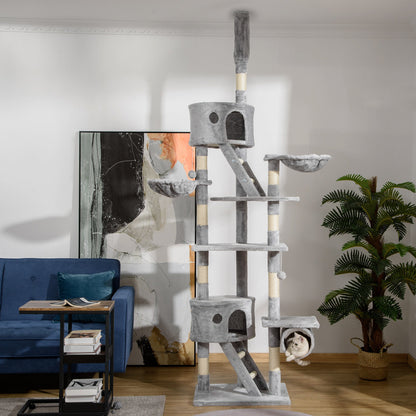 94"-102" Huge Cat Tree Ceiling High Cat Condo Scratching Post Activity Center Multi-Level Play House Light Grey Floor to Ceiling Cat Trees   at Gallery Canada