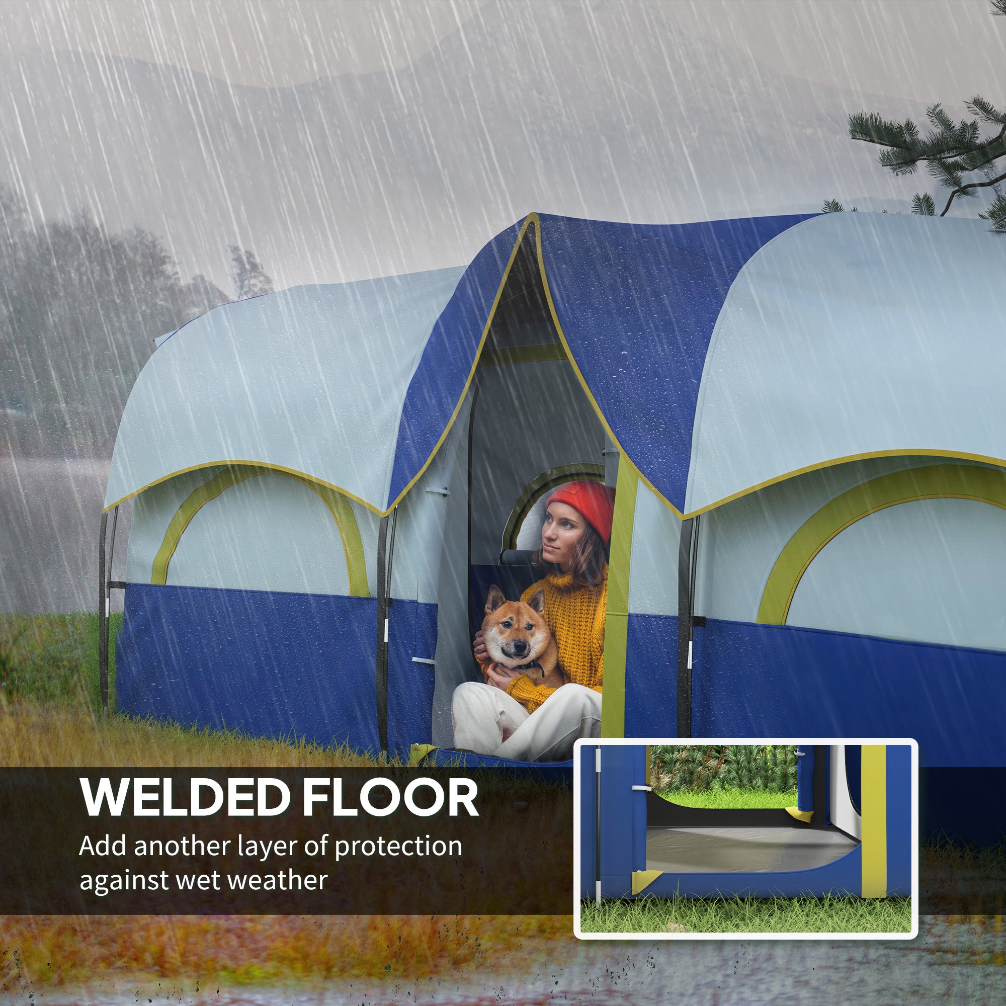 4-6 Person Camping Tent, 3 Room Cabin Tent, 3000mm Waterproof and UPF30+ with Sewn in Groundsheet and Carry Bag, Blue Camping Tents at Gallery Canada