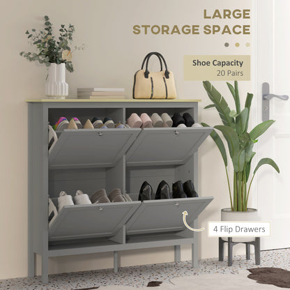 Entryway Shoe Storage Cabinet with 4 Flip Drawers, Adjustable Shelves, Narrow Shoe Cabinet for 20 Pairs of Shoes, Grey Shoe Storage Cabinets & Racks   at Gallery Canada