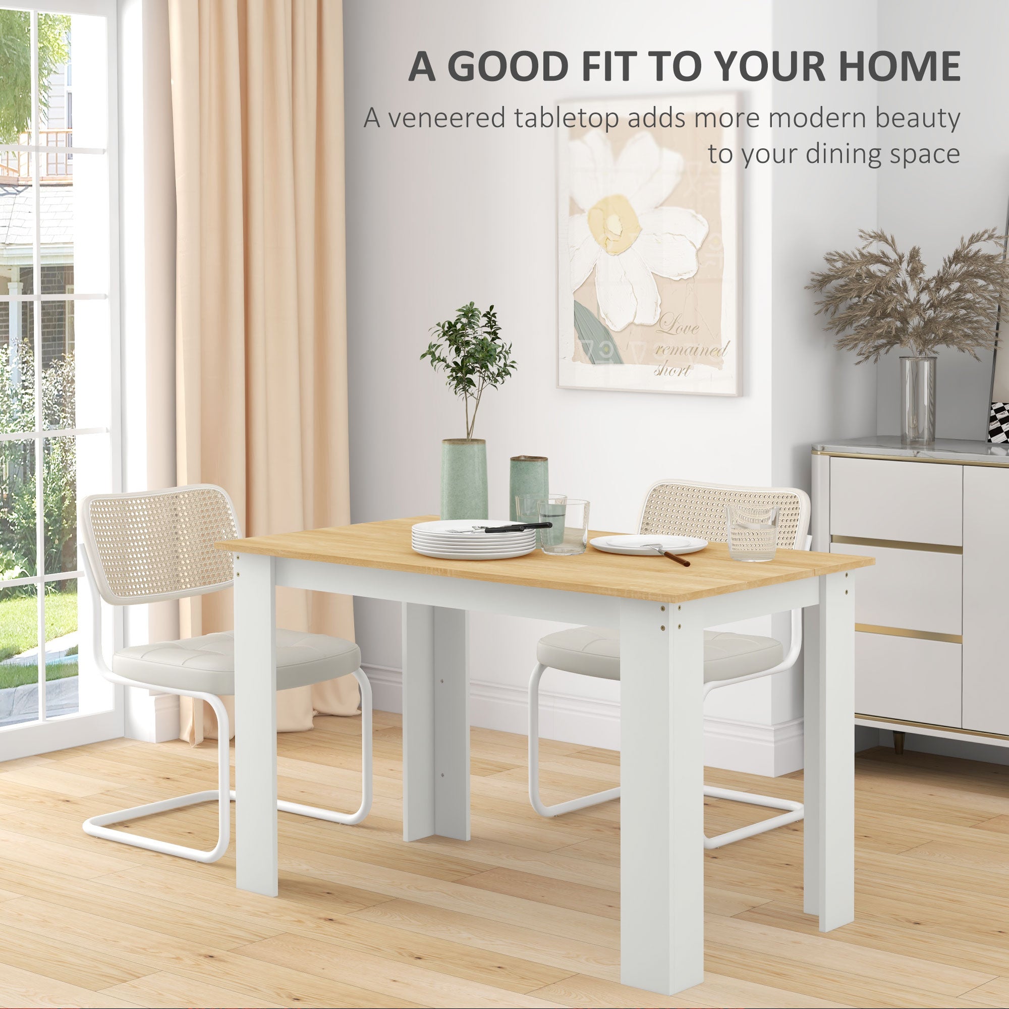 Kitchen Table for 4-6 People, Dining Table with Veneered Top for Dining Room, Oak Bar Tables at Gallery Canada