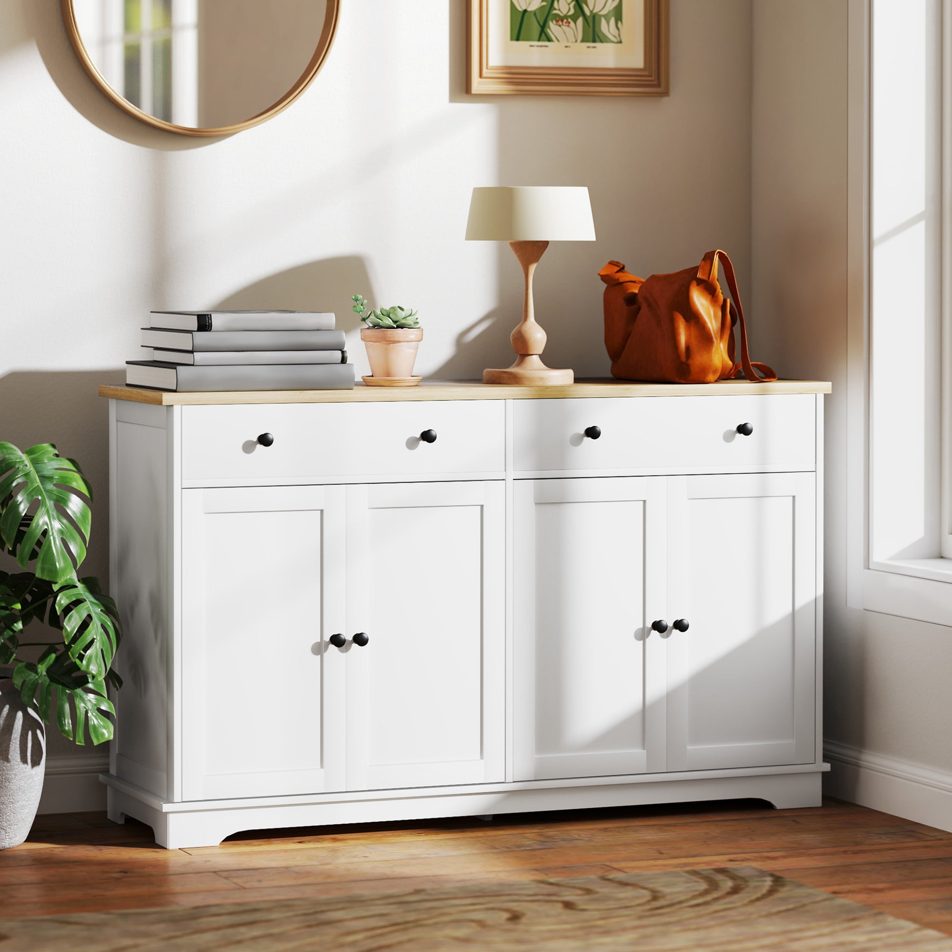 Modern Sideboard, Buffet Cabinet with Storage Drawers, Adjustable Shelves for Living Room, Dining Room, Entryway, White Storage Cabinets   at Gallery Canada