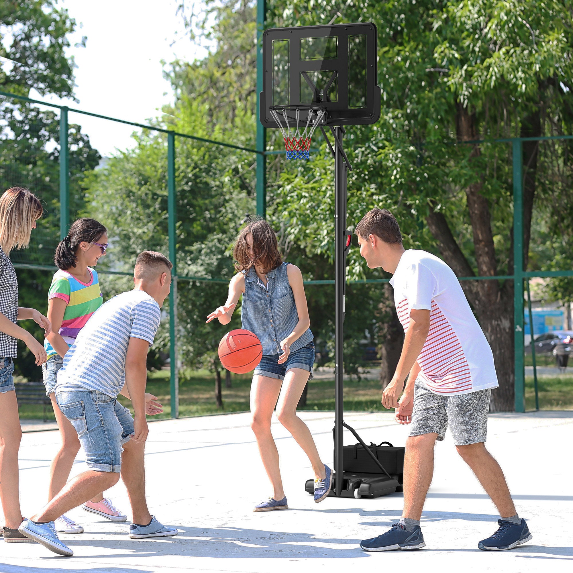 7.7-10ft Portable Basketball Hoop, Basketball Goal with Free Weight, Wheels, 43