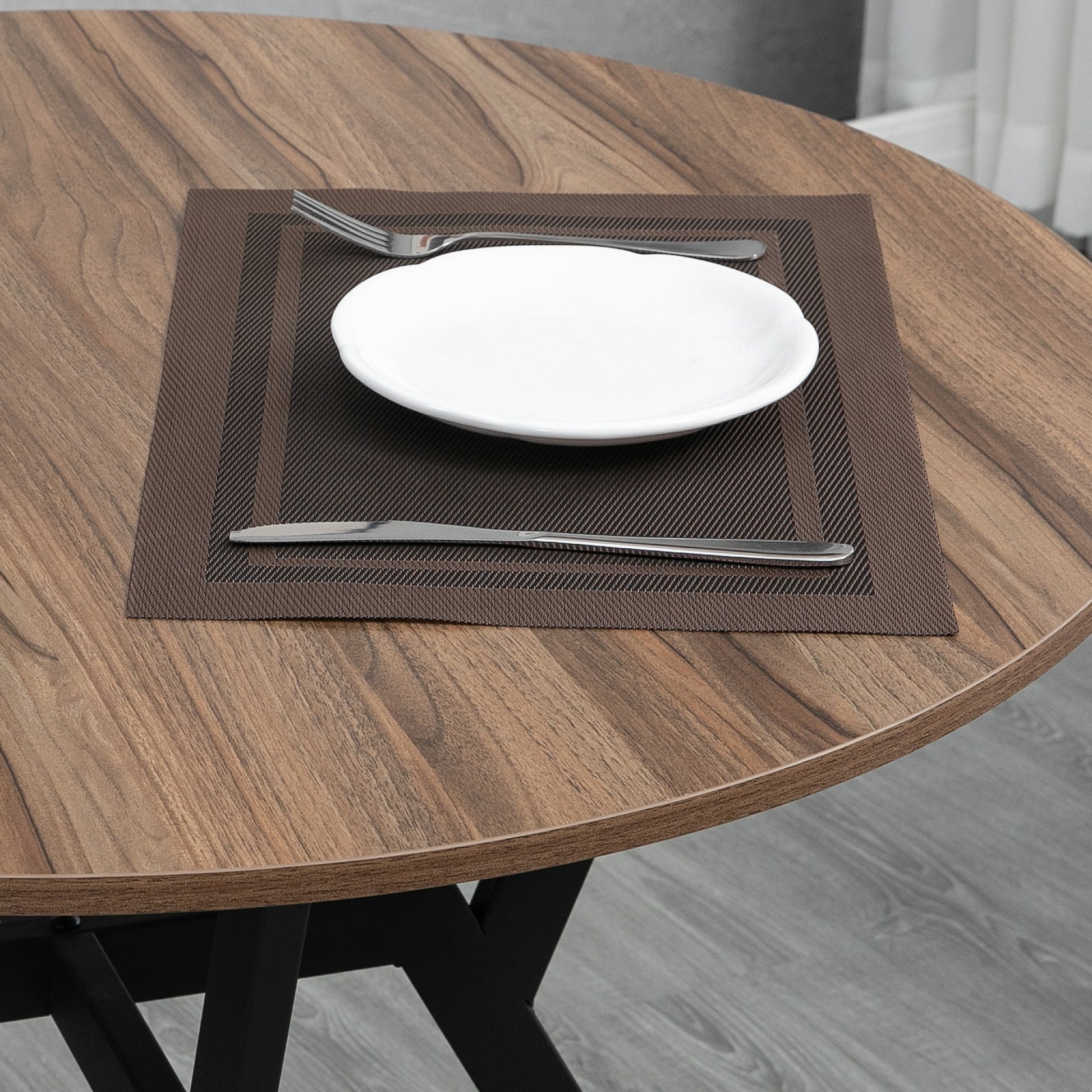 35" Round Dining Table, Modern Dining Room Table with Steel Frame, Space Saving Small Kitchen Table, Brown Bar Tables & Dining Tables   at Gallery Canada