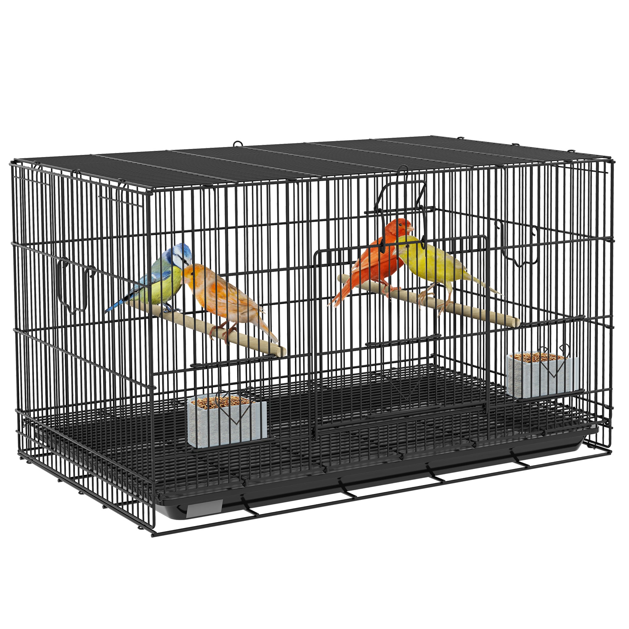 Birdcage for Canaries, Lovebirds Finches, Budgie Cage with Removable Tray, Bottom Mesh Panel, Wooden Perches, Swing, Ramp, Food Containers, 30