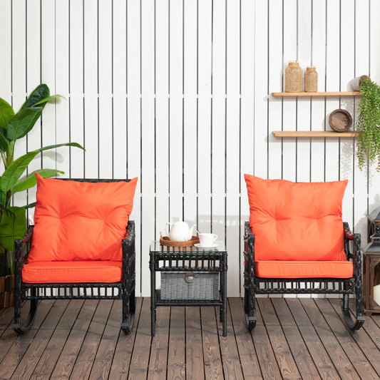 3 Pieces Outdoor PE Rattan Rocker Chair Set, Rocking Chair with Tempered Glass Table Top,25"x26"x28", Orange - Gallery Canada