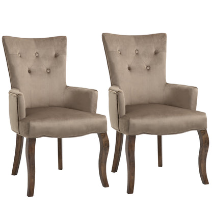 Set of 2 Button Tufted Dining Chairs High Back Accent Chairs with Upholstered Seat, Solid Wood Legs for Living Room, Kitchen, Study, Khaki - Gallery Canada
